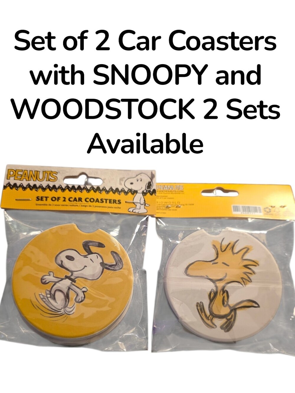 Peanuts Snoopy & Woodstock Car Coaster Duo - Yellow & Cream